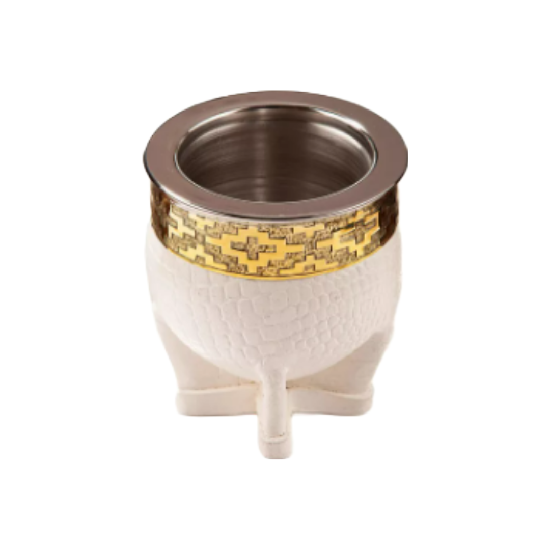 Mate imperial deluxe de aluminio. Cuero croco blanco.