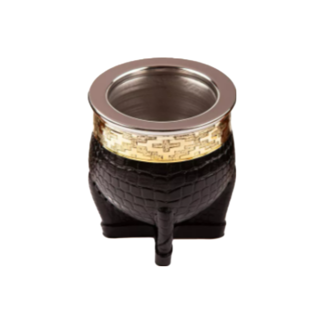 Mate imperial deluxe de aluminio. Cuero croco negro.